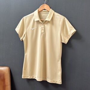 Nike l Womens l Dri-FIT l Sz M l Beige Gold Golf Short Sleeve Polo Shirt